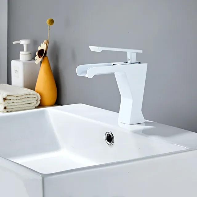Stenoc robinet de lavabo cascade moderne en laiton blanc – vue 4