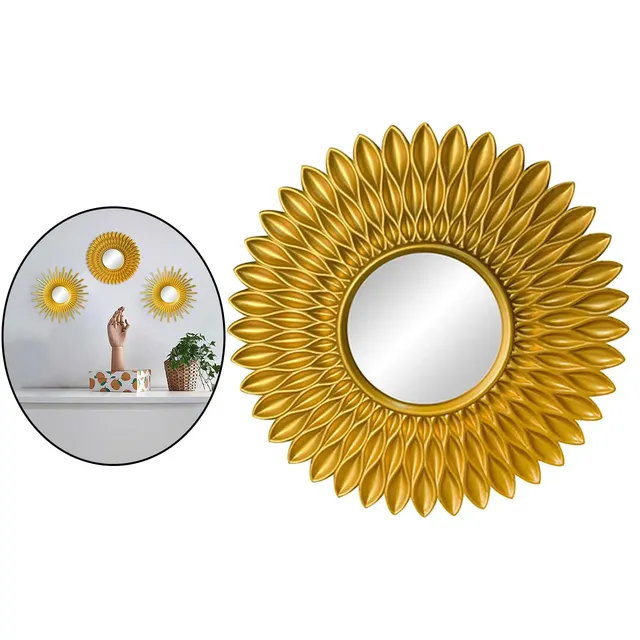 Miroir rond mural trio doré argenté résine cadre pétales… – vue 4