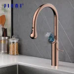 JIENI robinet de cuisine en or Rose, pivotant à 360 degrés, robinets d&rsquo;évier de cuisine amovibles en laiton à 3 voies, affichage de la température LED, mitigeur chaud et froid