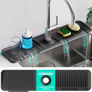 Tapis de robinet plus long de 24 pouces, pour évier de cuisine, salle de bains, protection contre les éclaboussures, tapis de robinet d&rsquo;évier en Silicone