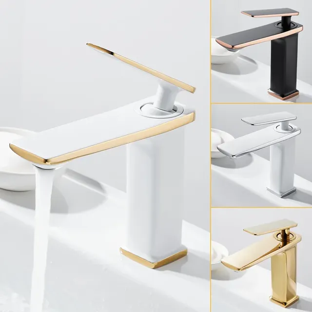 Robinet mitigeur de lavabo en laiton massif blanc-or… – vue 4