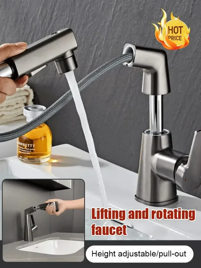 Robinet de lavabo pivotant extractible – vue 3