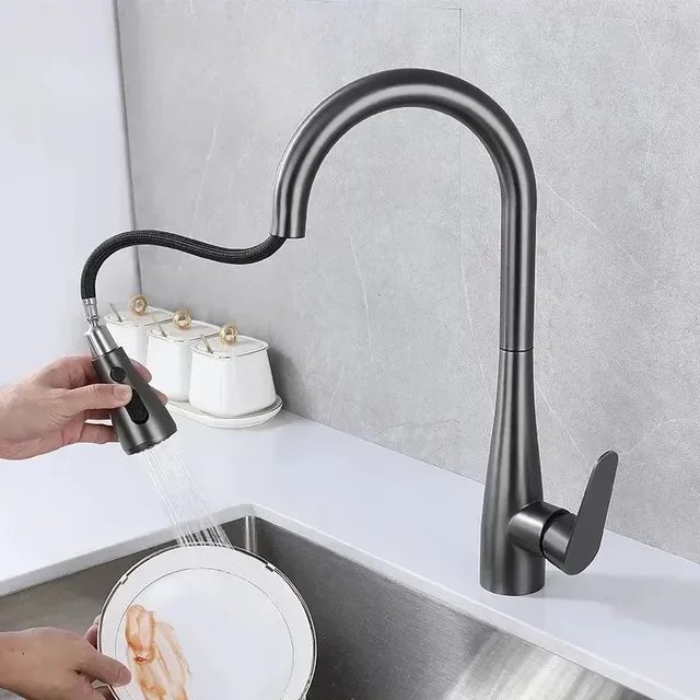 Mitigeur cuisine inox brossé finition noir mat bec haut… – vue 2