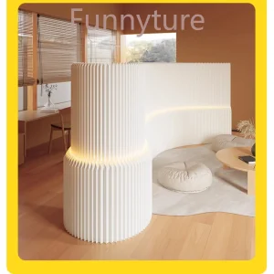 paravent cloison pliant accordéon panneaux nervurés blancs plis verticaux courbe modulable compact léger mat plastique rigide éclairage chaud