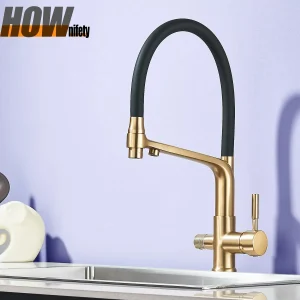 Tuyau flexible extracemballages pour évier de cuisine, filtre noir et or, installation domestique, purification chaude et froide, centre commercial