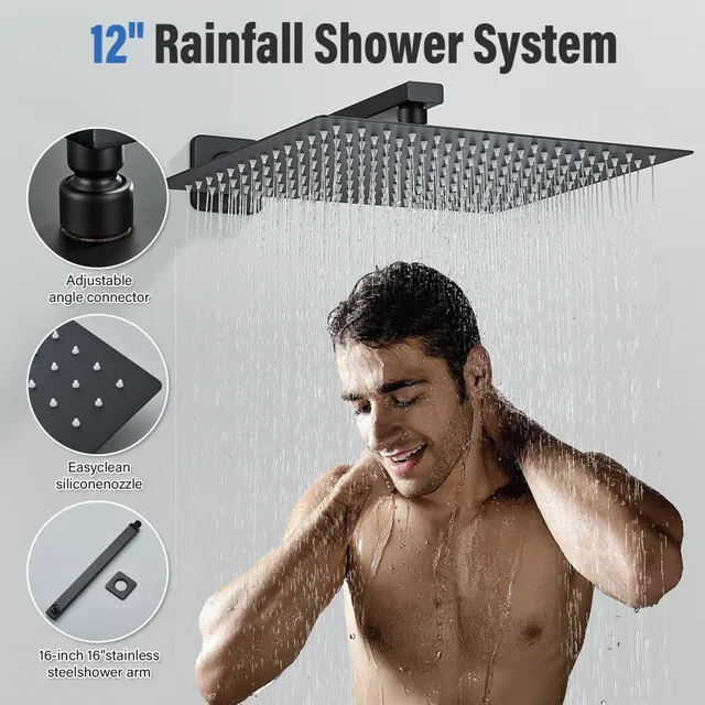 Pommeau de douche de pluie noir mat – vue 2