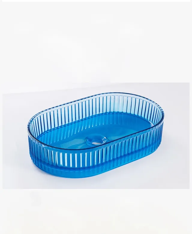Lavabo posé ovale translucide bleu acrylique strié… – vue 5