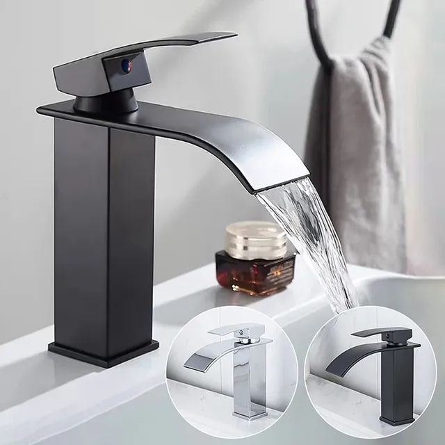 Robinet lavabo cascade noir mat acier inoxydable carré… – vue 6