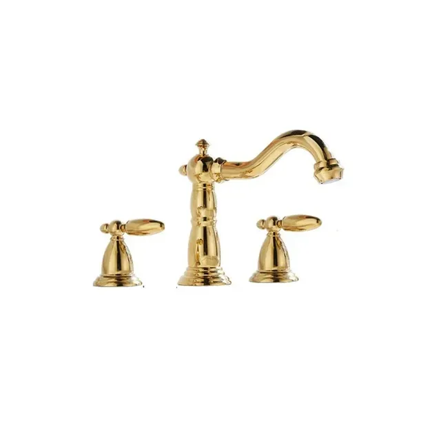 Robinet lavabo trois trous laiton doré poli mitigeur bec… – vue 7