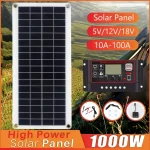 Panneau solaire étanche portable pour téléphone, cellule solaire de charge USB, plaque solaire pour MP3 PAD, camping en plein air, contrôleur 100A, 1000W, 12V