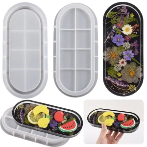 Moule ovale en résine – Plat à bijoux en cristal DIY, boîte de rangement de cire et moules en silicone artisanaux en gypse