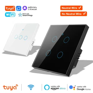 Tuya – interrupteur d&rsquo;éclairage intelligent Wifi, sans fil neutre, panneau tactile, interrupteur mural ue, télécommande sans fil, commande vocale Alexa Google Home