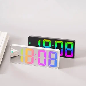Réveil numérique miroir Led 12/24 heures, luminosité réglable, grand écran coloré, horloges de bureau, décoration de bureau pour chambre à coucher Réveil numérique miroir Led 12/24 heures, luminosité réglable, grand écran coloré, horloges de bureau, décoration de bureau pour chambre à coucher