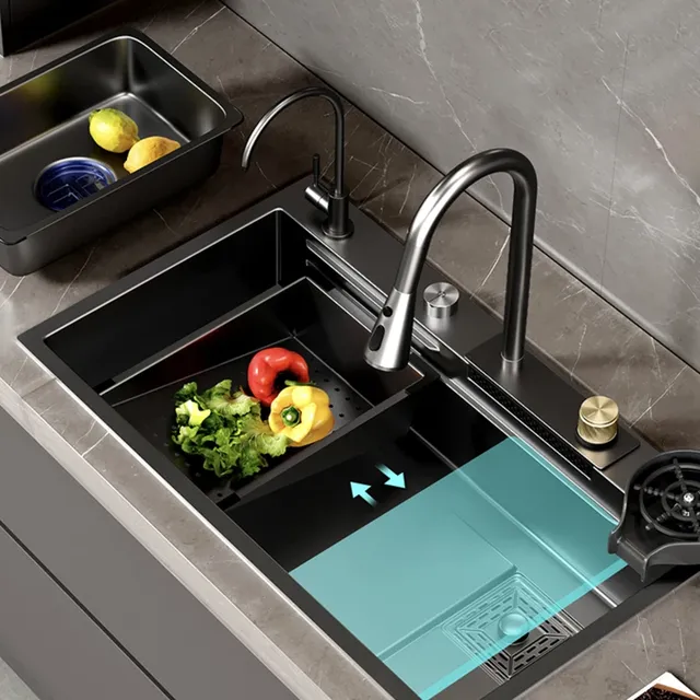Évier cuisine acier inoxydable noir mat grand cuve… – vue 5
