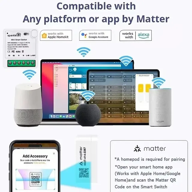 Commutateur intelligent WIFI Matter 16A – vue 3