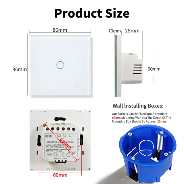 UBARO Eu/UK 86*86mm 1Gang 2Way double interrupteur… – vue 6