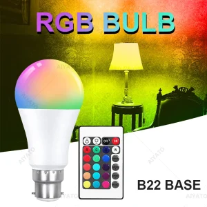 Ampoule LED RGB B22, Base avec télécommande, variable 15W AC220V 230V, changement coloré pour chambre à coucher, salon, lampe de bureau, royaume-uni Ampoule LED RGB B22, Base avec télécommande, variable 15W AC220V 230V, changement coloré pour chambre à coucher, salon, lampe de bureau, royaume-uni