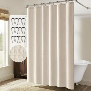Rideau de douche de luxe imperméable épais Imitation lin couleur Beige rideaux de bain pour salle de bain baignoire couverture de bain avec crochets