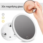 Miroir grossissant 30X avec pincettes, miroir de maquillage LED de voyage, 3 ventouses, miroir de vanité grossissant à intensité variable, Rechargeable, 10CM