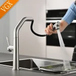 VGX robinet de cuisine double bec, robinet d&rsquo;eau potable Pure extractible, mélangeur d&rsquo;évier de cuisine en acier inoxydable, grue de robinet gastronomique de cuisine
