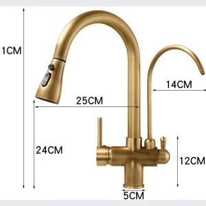 Robinet de cuisine trois en un en laiton massif de Style Antique pur avec bec extractible pour lavabos, robinet de cuisine à trois modes