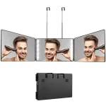 Miroir LED à trois volets, miroir de coupe de cheveux avec lumière réglable en hauteur, miroir de coupe de cheveux à 3 voies, verre Hd, miroir à 3 voies, lumières LED