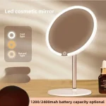 Miroir de maquillage circulaire à LED, miroir de bureau avec petit miroir cadeau en métal léger, nouvelle collection 2025