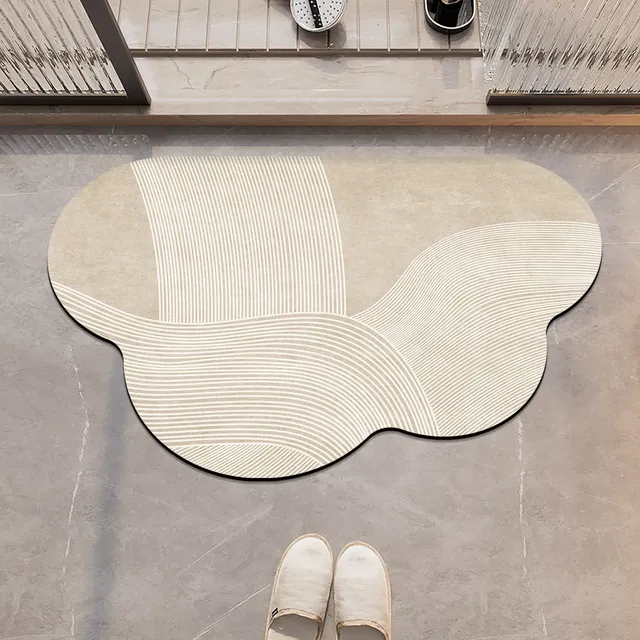 Tapis bain forme nuage beige crème lignes courbes…