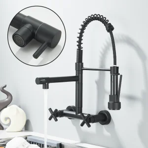 Robinet d’évier de cuisine noir, robinet de cuisine spécial à la mode, pulvérisateur latéral pivotant, robinet mitigeur de cuisine mural Robinet d’évier de cuisine noir, robinet de cuisine spécial à la mode, pulvérisateur latéral pivotant, robinet mitigeur de cuisine mural