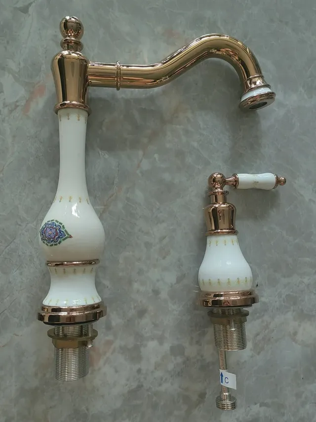 Robinet Lavabo Trois Trous Double Poignées Laiton Massif… – vue 3