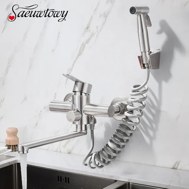 Robinet de cuisine mural en acier inoxydable – vue 2