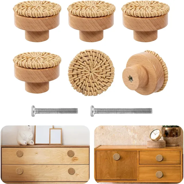 Lèvent en bois de commode en rotin Boho