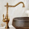 Robinet de cuisine en laiton antique, montage sur pont à poignée unique 360 °   Robinet mitigeur rotatif, grue d&rsquo;évier de lavabo d&rsquo;eau chaude et froide