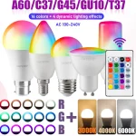 Ampoule RGB E27 B22 E14 GU10 LED multicolore, 16 couleurs, 220V 110V, éclairage intelligent, variable, lampe avec télécommande à 24 touches, 2 pièces