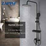 ZAPbag256-Pommeau de douche mural à effet pluie, système de douche à effet pluie, étagère en ABS, 3 à 4 fonctions, ensemble de douche noir, 8 po
