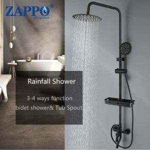 ZAPbag256-Pommeau de douche mural à effet pluie, système de douche à effet pluie, étagère en ABS, 3 à 4 fonctions, ensemble de douche noir, 8 po ZAPbag256-Pommeau de douche mural à effet pluie, système de douche à effet pluie, étagère en ABS, 3 à 4 fonctions, ensemble de douche noir, 8 po