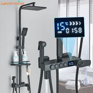 Colonne douche murale thermostatique noir mat or mitigeur…