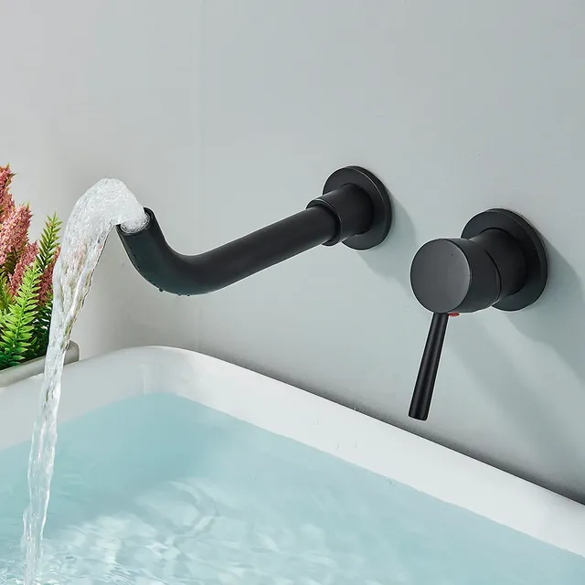 Robinet de lavabo noir mural à 2 trous – vue 4
