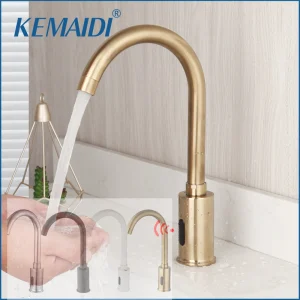 EllMAIDI-Capteur automatique sans contact, robinets électriques inductifs, robinet de centre commercial chaud et froid, économie d&rsquo;eau, or brossé, F/05