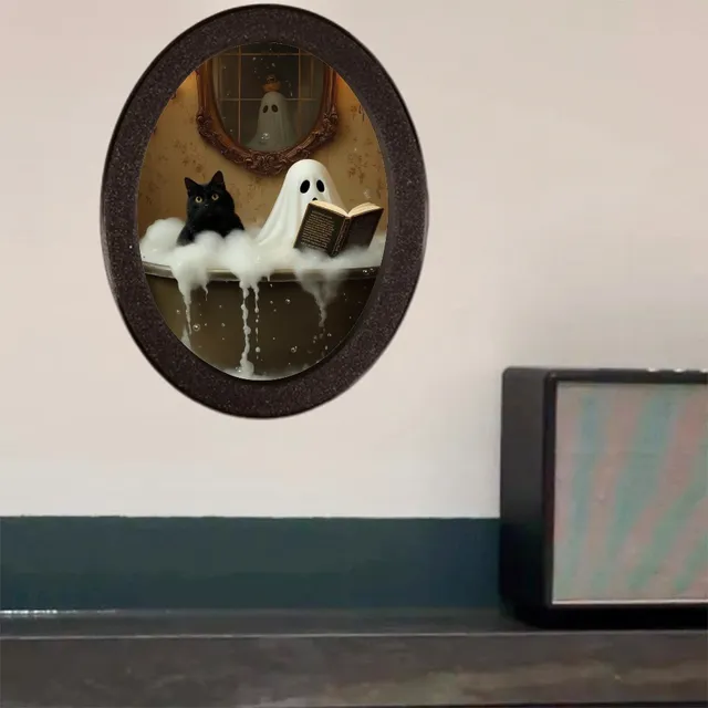 Décoration ovale sur le thème du fantôme et du chat noir… – vue 5