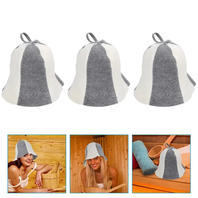 Chapeaux sauna feutre laine lot trois bicolore gris… – vue 4