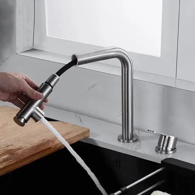 Robinet d'évier de cuisine extractible en acier inoxydable – vue 3