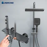 Robinet de salle de bains moderne de luxe, montage mural en laiton massif, système de douche de bain, mélangeur thermostatique, baignoire, ensemble de douche complet colonne douche salle de bain colonne de douche