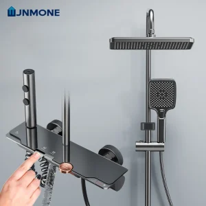 Robinet de salle de bains moderne de luxe, montage mural en laiton massif, système de douche de bain, mélangeur thermostatique, baignoire, ensemble de douche complet colonne douche salle de bain colonne de douche