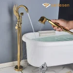 Senlesen-Robinets de centre commercial, baignoire autoportante, douche en laiton, baignoire à poignée unique, ensemble de baignoire monté au sol