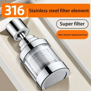 Purificateur de robinet de cuisine 360 ° Extension de robinet télescopique rotative anti-éclaboussures, filtre à eau du robinet en acier inoxydable 316 Purificateur de robinet de cuisine 360 ° Extension de robinet télescopique rotative anti-éclaboussures, filtre à eau du robinet en acier inoxydable 316
