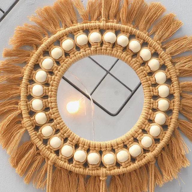Miroir mural rond macramé tissé main bohème folklorique… – vue 3