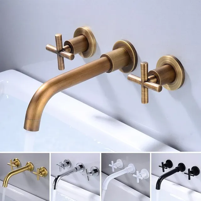 In-Wall Basin Faucet Set 3 hole Gold/Black Gold Brass… – vue 2