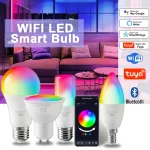 Ampoule intelligente Tuya Rgb à intensité variable, Gu10 C37 A60 T37 E14 E27 B22, lampe magique Led Wifi AC85V-265V, fonctionne avec Alexa Google Home
