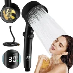 Pommeau de douche haute pression avec affichage numérique de la température, pommeau de douche rotatif, petit ventilateur, pluie ABS, accessoires